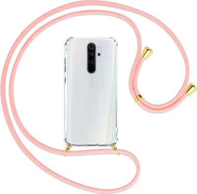 Produktbild von Handykette Backcover-Schutzhülle mit Band (Metall goldfarben) für Xiaomi Redmi Note 8 Pro - rosa