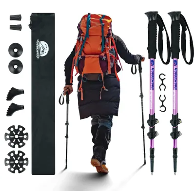 Obrázek produktu pro Teleskopické turistické hole z hliníku, 2 kusy, výškově nastavitelné od 60 do 135 cm, s tlumením nárazů, vhodné pro turistiku