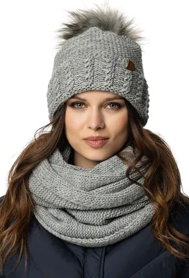 Image de Vivisence Ensemble d'hiver pour femmes Bonnet avec pompon en Fourrure artificielle et écharpe à boucle chaude Perfect Fit avec doublure en laine polaire antistatique Idéal par temps froid, gris clair, taille unique