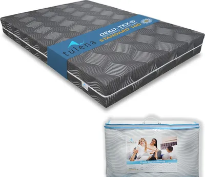 A mattress and its packaging are shown against a white background.