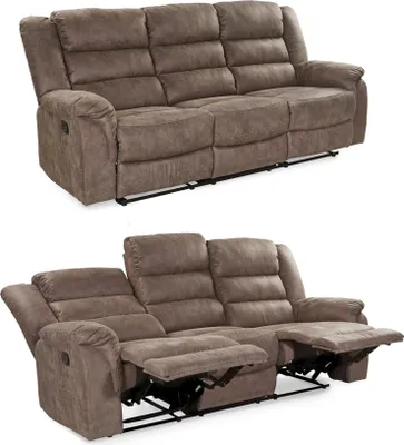 Produktbild von 3-Sitzer-Relaxsofa Couch Liegefunktion Federkernpolster Stoff Vintage Graubraun / 15134