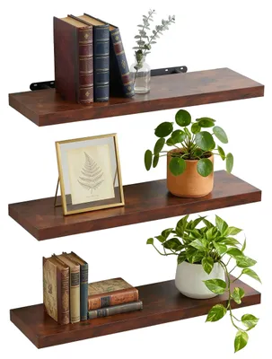 Produktbild von Relaxdays Wandregal, 3er Set, HBT 4 x 100 x 23 cm, Holzoptik, Metall, Wandbretter Wohnzimmer, Flur, Küche, braun/schwarz