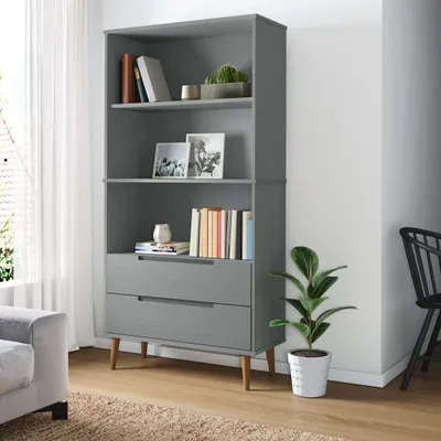 Zdjęcie produktu dla Maison Exclusive - Regał na książki MOLDE, szary, wymiary: 85 x 35 x 170,5 cm, wykonany z litego drewna sosnowego