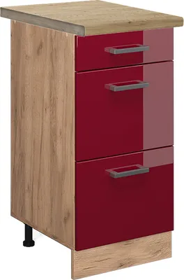 Produktbild von Küchenunterschrank Vicco R-Line Rot Hochglanz 40 cm mit Schubladen, AP Eiche, Model 45428