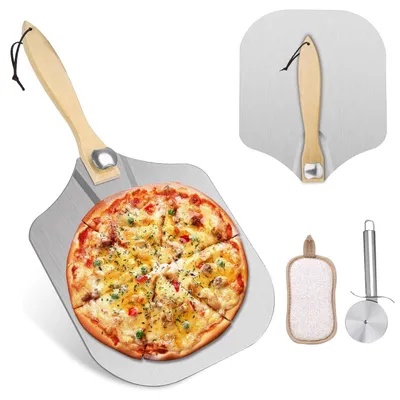 Image de Pelle à pizza - Pelle à pizza en aluminium - 30,5 cm - Manche pliant - Avec coupe-pizza