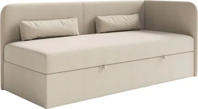 Produktbild von Selsey Calmmo – Jugendbett 90x200 mit Bettkasten, Chenille-Bezug, Kopfteil rechts, Hellbeige