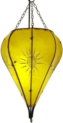 Produktbild von Orientalische Lampe Deckenleuchte Hängelampe marokkanische Deckenlampe Lederlampe Tropfen Sonne 40 cm, gelb