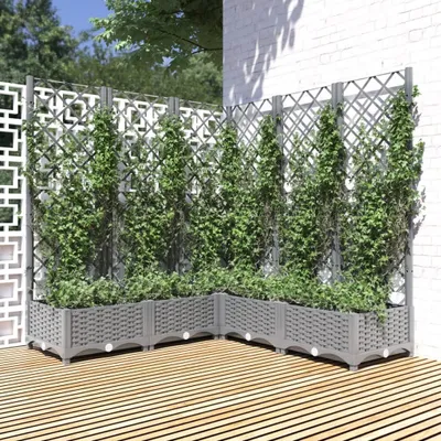 Produktbild von Maison Exclusive - Pflanzkübel mit Rankgitter Hellgrau 120x120x121,5 cm PP