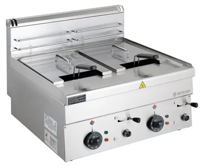 Produktbild von Elektro Fritteuse Serie 66 16L Tischgerät 2x8 L Edelstahl AISI 304  Italy 18 kW 400 V 190°C Sicherheitsthermostat 600x600x270 mm inkl. 2 Körbe