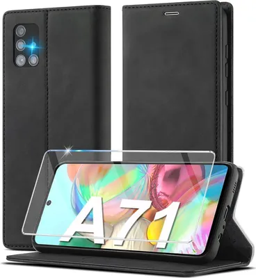 Produktbild von Samsung Galaxy A71 Hülle Leder Wallet Case mit Schutzfolie Schwarz