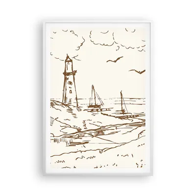 Produktbild von Gerahmtes Poster - Weißer Rahmen - Skizze Küste Laterne - 70x100 cm - Wand Bild - Wanddeko - Wandbilder - Kunstposter - Wandposter - Bilderrahmen - Bilder - Kunstdruck - P2WPA70x100-4417