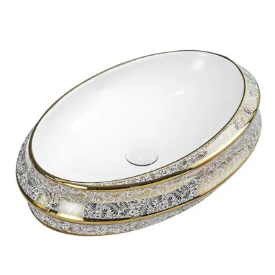 Immagine prodotto di Lavabo in ceramica Lavabo da appoggio Ovale Oro