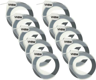 Produktbild von vhbw 10x 3D Prägeband-Schriftband-Kassette kompatibel mit Motex 5500B, 5500A Etiketten-Drucker 3m x 9mm Weiß auf Schwarz