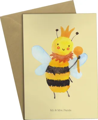 Produktbild von Mr. & Mrs. Panda Grußkarte Biene König - Gelb Pastell - Geschenk, weihnachtskarten, vatertagskarte, kommunionskarte, einladungskarten, dankeskarten, genesungskarte