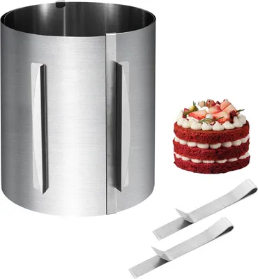 Imagen del producto de Anillo de soporte ajustable, altura de 20 cm, diámetro de 16-30 cm, fabricado en acero inoxidable, ideal para pasteles y productos de repostería
