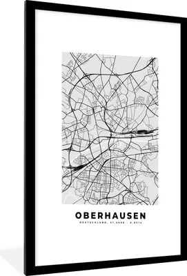 Produktbild von MuchoWow® Gerahmtes Poster Deutschland - Karte - Oberhausen - Stadtplan 60x90 cm - Poster mit Schwarzem Bilderrahmen Wandposter Rahmen Foto Bilder - Dekoration - Wandposter Wohnzimmer - Hochwertig