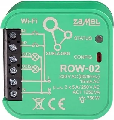 Obrázek produktu pro WI-FI přijímač pod omítku 2-kanálový obousměrný, ROW-02, Supla Zamel