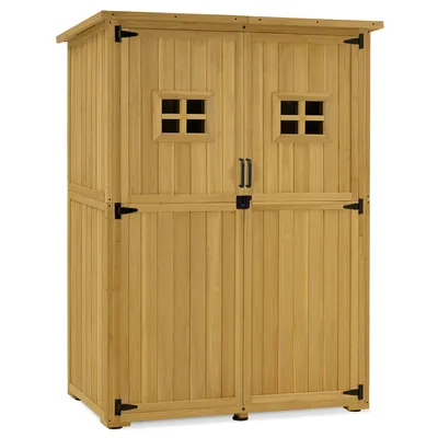 Produktbild von M MCombo Gartenschrank Holz, Gartenhaus Klein Wetterfest, Outdoor Gerätehaus Geräteschuppen, für Außenbereich Balkon Terrasse, 0912D-F, (Natur)