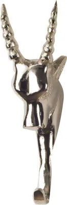 Produktbild von Wandgarderobe Kleiderhaken in silber Antilope Perro Hirschgeweih Hirschkopf Geweih Haken Wandhaken Aluminium Geweihhaken Wanddeko Dekoration Wandfigur Wandgeweih