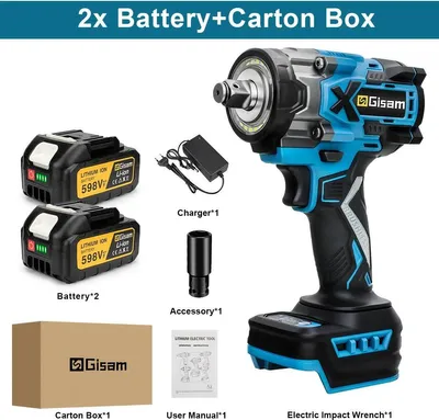 Image de Visseuse à chocs sans fil - sans balais, sans fil - embout carré de 1,27 cm - 900 Nm - 6 000 tr/min - 18 V - 2 batteries - carton