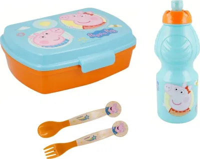 Produktbild von Peppa Wutz George 4er Set Lunchbox mit Trinkbecher und Besteck