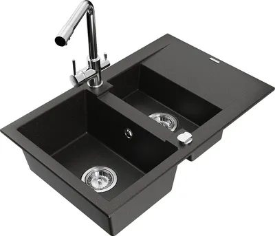 Image de Mexen Gaspar évier en granit 1,5 bac avec égouttoir et mélangeur Duero, noir/or métallisé - 6507-75-671600-00