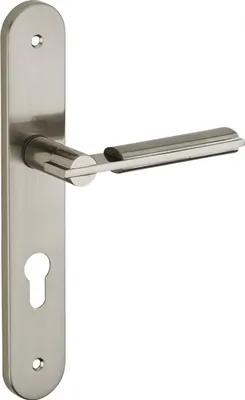 Image de Ensemble de poignées pour porte d'entrée Gaia trou de cylindre, carré 7mm, entr'axes 195mm, nickelé brossé - THIRARD