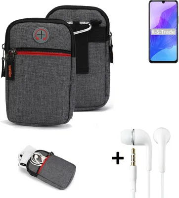 Produktbild von K-S-Trade Gürteltaasche + Kopfhörer kompatibel mit Huawei Honor 30 Lite Handy Tasche Holster Schutz Hülle Handy Hülle grau Zusatzfächer 1x