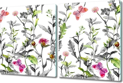 Produktbild von Glas-Herdabdeckplatte Glaskeramikkochfeld-Abdeckung Spritzschutz - 2x 40x52 cm - Wiesenblumen Floral