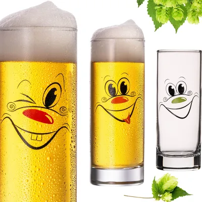 Produktbild von PLATINUX Kölschgläser mit lustigen Gesichtern Glas 300ml (max 335ml) Set 3 Teilig Biergläser Bierstangen Karneval