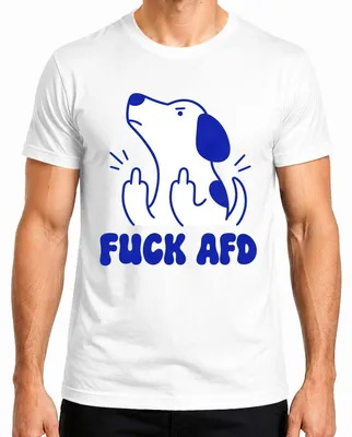 Productafbeelding van "Fuck AfD", grappig hondenmotief, middelvinger, protest, statement, sarcastisch, heren T-shirt, wit, maat S