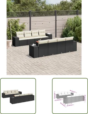 Produktbild von The Living Store 9-tlg. Garten-Sofagarnitur mit Kissen Schwarz Poly Rattan