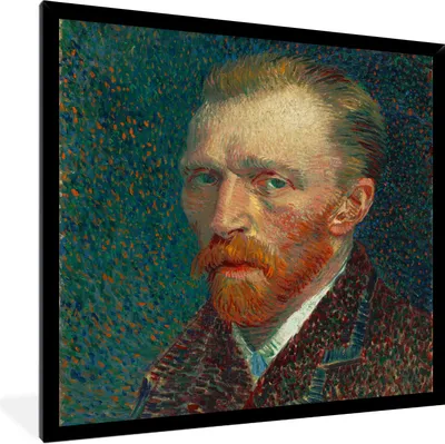 Produktbild von MuchoWow® Gerahmtes Poster Selbstporträt - Vincent van Gogh 40x40 cm - Poster mit Schwarzem Bilderrahmen Wandposter Rahmen Foto Bilder - Mit Rahmen - Wanddekoration Schlafzimmer