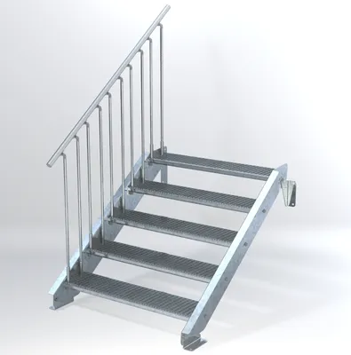 Produktbild von Stahltreppe 5 Stufen bis Höhe 100 cm, Laufbreite : 110 cm Geländer links ST 3 (31 / 9 mm schmal)