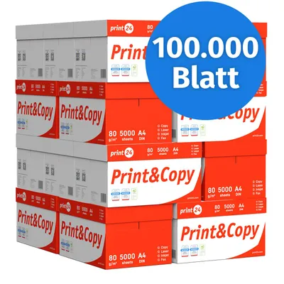 Produktbild von print24 Druckerpapier Kopierpapier 100000 Blatt A4 80g Premium Weiß PEFC