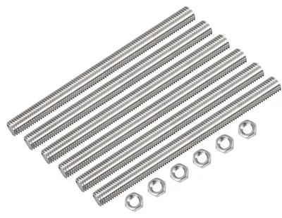 Gewindestangen M10 x 350 mm, 6 Stück, Edelstahl 304, mit Muttern