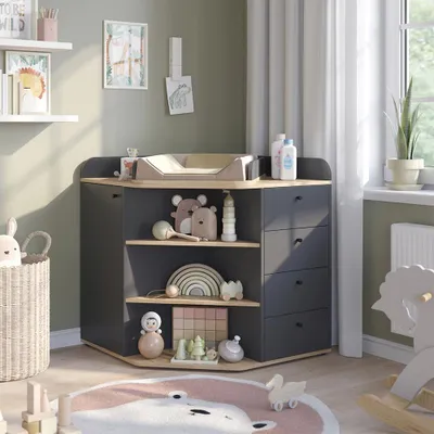 Zdjęcie produktu dla Przewijak dla dziecka Vicco Aria Antracyt 85 x 90 cm z półkami i 4 szufladami, Model 59340