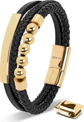 Produktbild von SERASAR | Premium-Lederarmband für Herren [Pearl] mit Gold Stainless Steel | Farbe: Gold | Länge: 23cm
