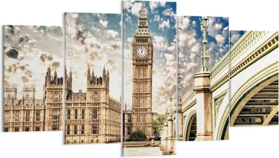 Produktbild von Bild auf Leinwand - Leinwandbild - London architektur big ben - 160x85cm - Wand Bild - Wanddeko - Leinwanddruck - Bilder - Kunstdruck - Wanddekoration - Leinwand bilder - Wandkunst - EA160x85-2415