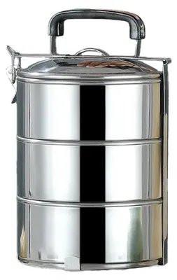 Zdjęcie produktu dla Pojemnik na żywność, stal nierdzewna, 3 x 0,9l, 2700 ml, turystyczny lunch box, funkcja podgrzewania na płycie indukcyjnej