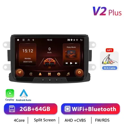 Obrázek produktu pro Autorádio s Androidem – 2-DIN 17,8 cm – CarPlay 2 GB + 64 GB – Android 13 – 1024×600 – GPS navigace – ovládání na volantu – pro Renault Duster 2012–2015
