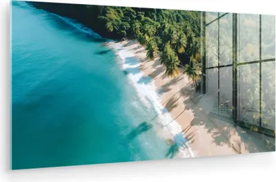 Produktbild von MuchoWow Glasbilder - Bilder auf Wandbild - Foto auf Glas Tropisch - Strand - Wasser - Palmen 40x20 cm Wanddekoration aus Glas - Acrylglasbild - Acrylbilder - Modern - Wandgemälde auf Glas