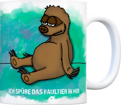 Produktbild von Kaffeebecher mit Faultier Motiv und Spruch: Ich spüre das Faultier in mir Tasse