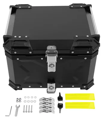 Produktbild von Motorrad Topcase 55 l - Heckkoffer - Wasserdicht staubdicht - Stoßfest - Aluminiumlegierung Kohlenstoffstahlboden - Kunstlederinnenraum - Reflektierende Aufkleber - Schwarz