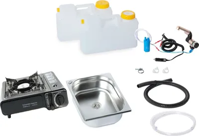 Produktbild von 12V Camping Miniküche Wohnmobil Bausatz Spüle 325x265x100 mm Barwig + Gaskocher