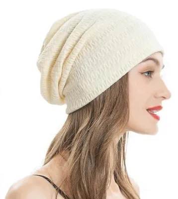 Zdjęcie produktu dla Czapka letnia damska męska beżowa miękka dżersej slouch beanie
