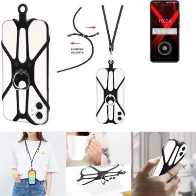 Produktbild von K-S-Trade 3in1 Handykette Handyband Handykordel Halsband Smartphone-Ring Handy-Ring kompatibel mit UMIDIGI X Fingerhalterung Handyring Tischständer