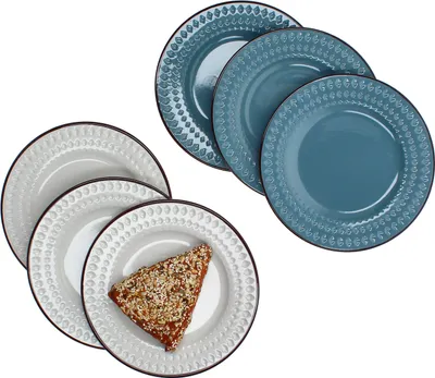 Produktbild von 6x Rome blau & weiß Kuchenteller Ø20,5cm Steingut 6 Personen Frühstücksteller