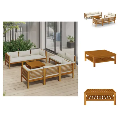 Produktbild von vidaXL 9-tlg. Garten-Lounge-Set mit Creme Kissen Massivholz Akazie -  Gartenmöbel-Sets