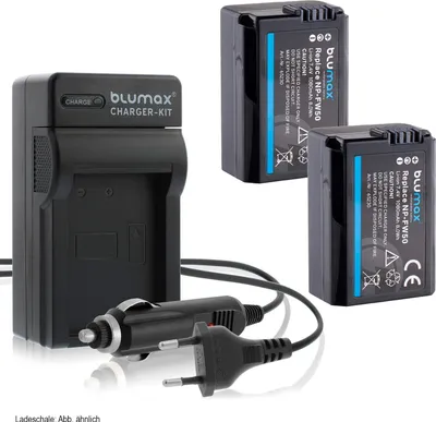 Produktbild von 2x Akku + Lader für Sony NP-FW50 Alpha  6500 7 II 7R 7S  NEX 7 RX10 1080 mAh